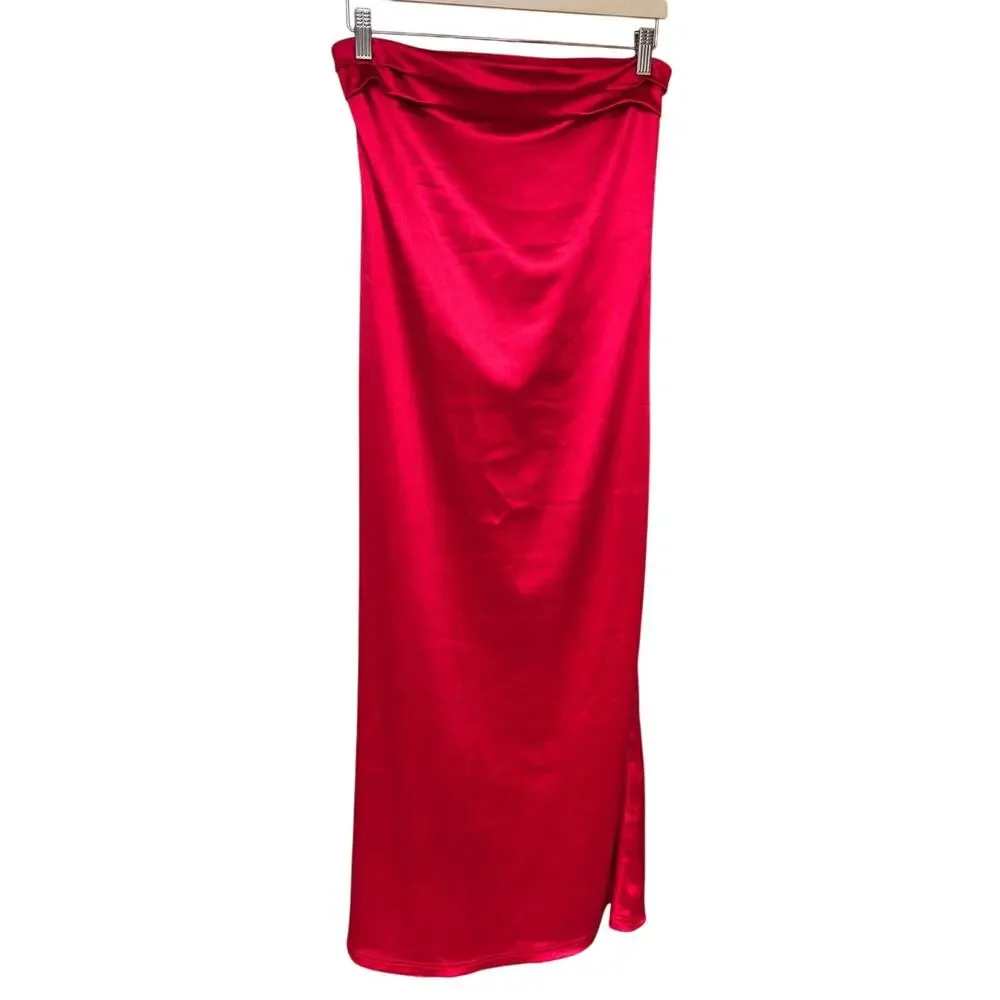 NWOT Medium Red Sexy Satin Strapless Maxi Dress [0004] - Picture 2 of 9